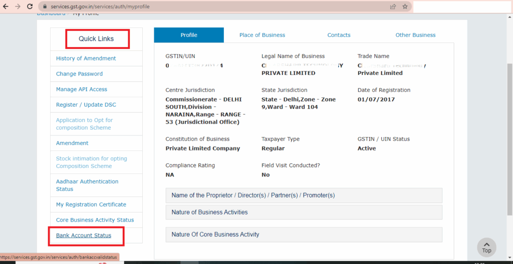 GST Portal Quick Links