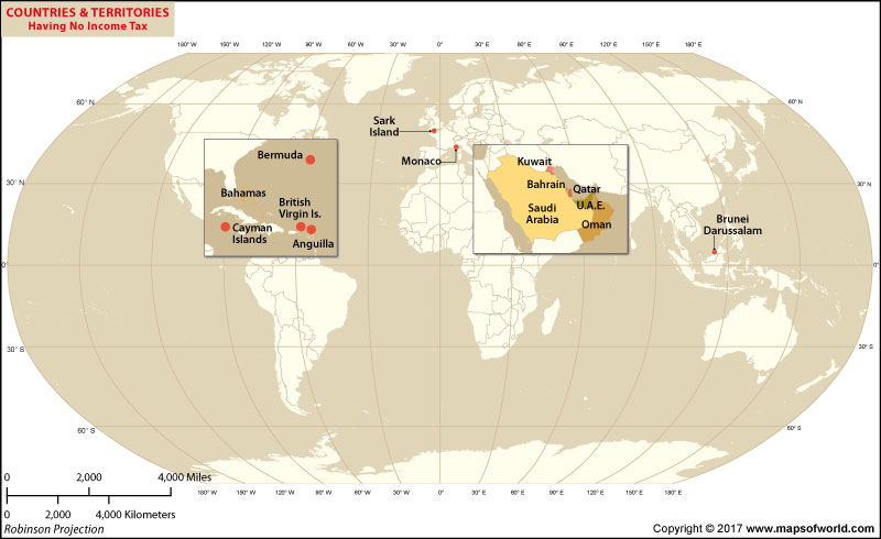 Top 7 Countries With Zero Income Tax You Might Want to Move To 3 Global Map Highlighting Tax-Free Countries