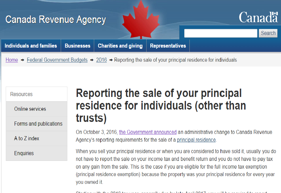 Screenshot of CRAs announcement about the required reporting