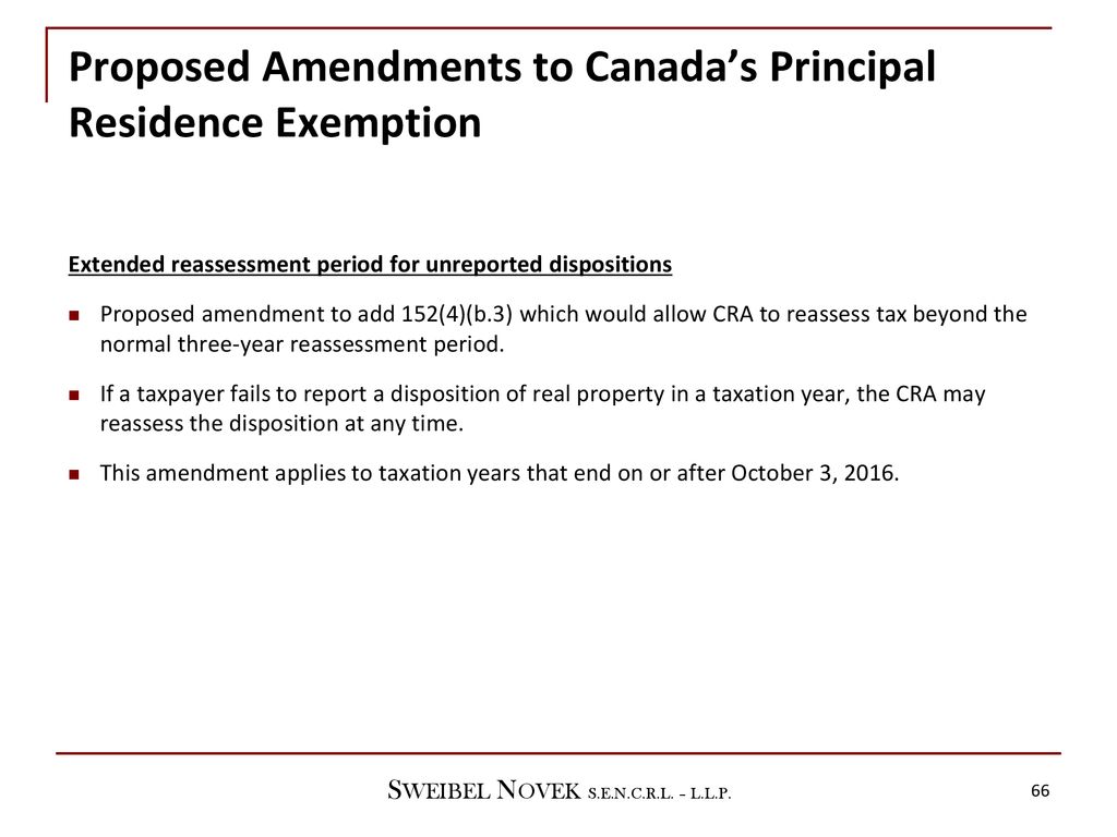 Slide on Proposed Amendments to PRE and extended reassessment periods