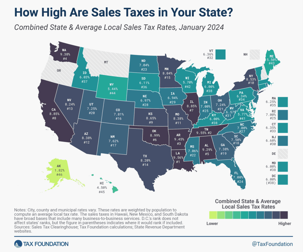 Voters in Opelousas Approve Sales Tax Renewal With a Twist 2 U.S. Map of Combined State & Local Sales Tax Rates