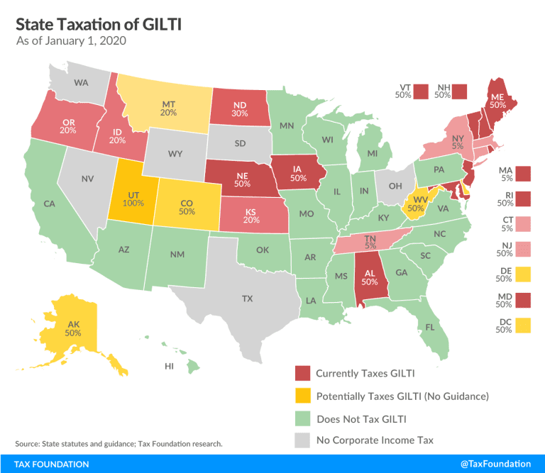 CPA Group Urges OECD to Speed Up US Minimum Tax Exemption Decision 4 map chart showing GILTI taxation by state